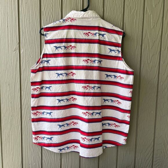 VTG Wrangler Blues USA Flag Horse Shirt – Western Sleeveless 4th of July M/L - Picture 2 of 6